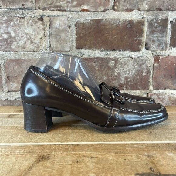 VTG 90's Y2K Coach Pump Brown Leather Block Heels W/ Silver Ring Accent Size 8.5 - Picture 2 of 9
